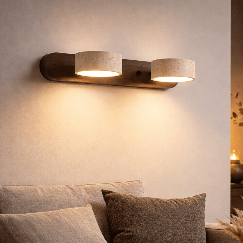Natural Stone & Wood Dual-LED Architectural Wall Sconce – Contemporary Ambient Lighting | Thomler