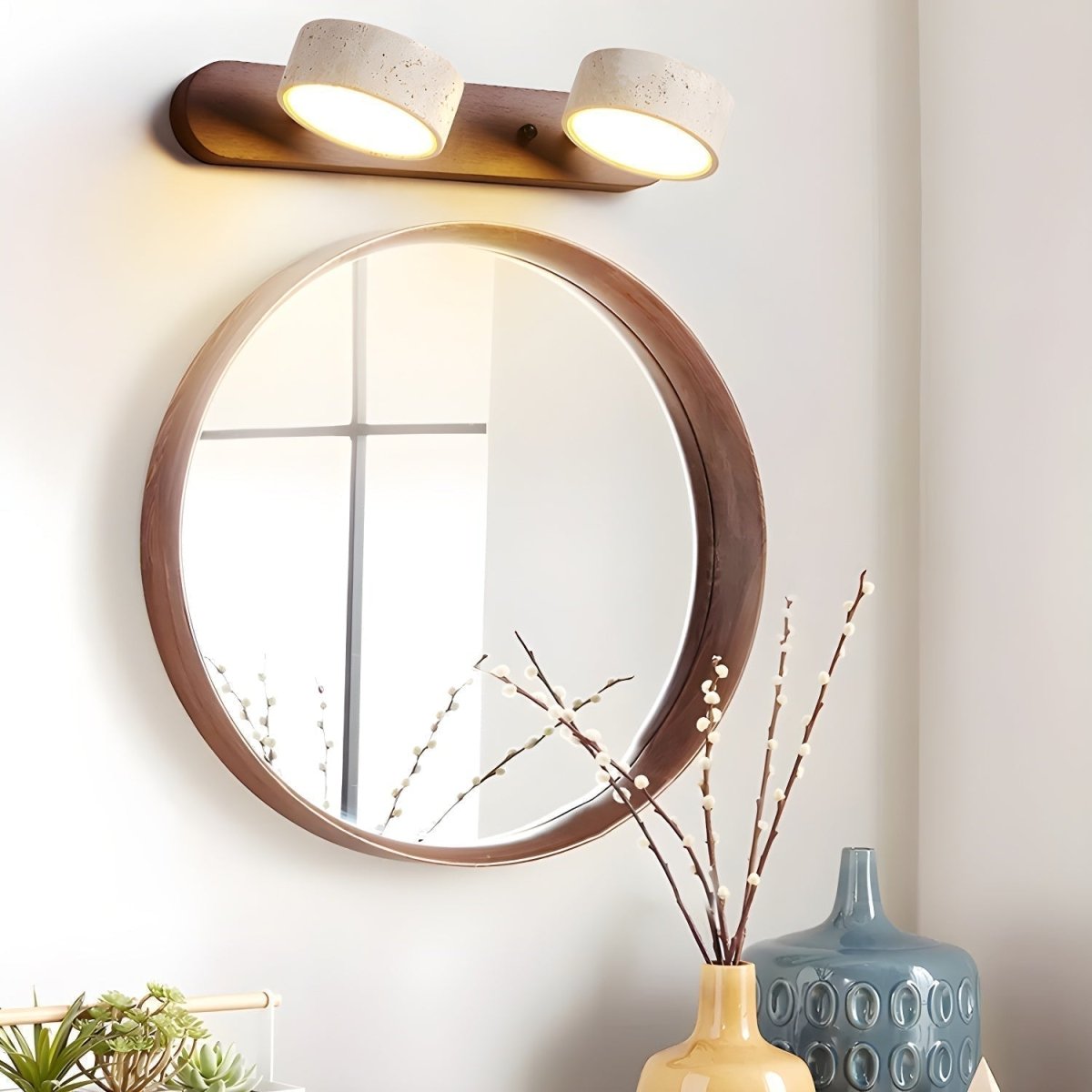 Natural Stone & Wood Dual-LED Architectural Wall Sconce – Contemporary Ambient Lighting | Thomler