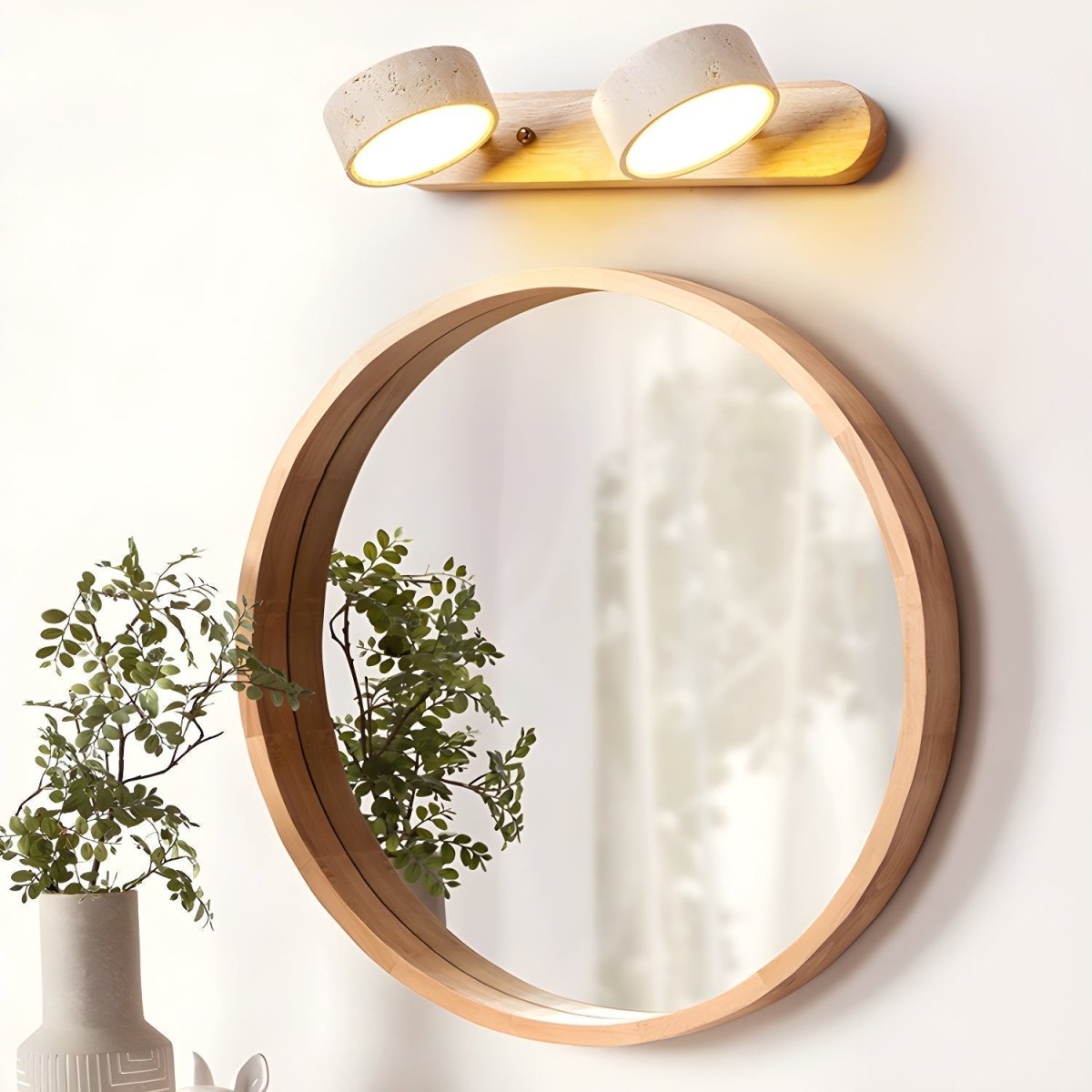 Natural Stone & Wood Dual-LED Architectural Wall Sconce – Contemporary Ambient Lighting | Thomler