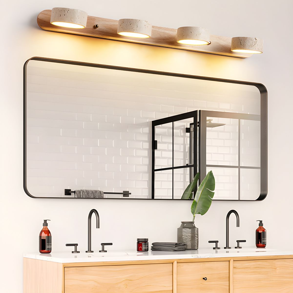 Natural Stone & Wood Dual-LED Architectural Wall Sconce – Contemporary Ambient Lighting | Thomler