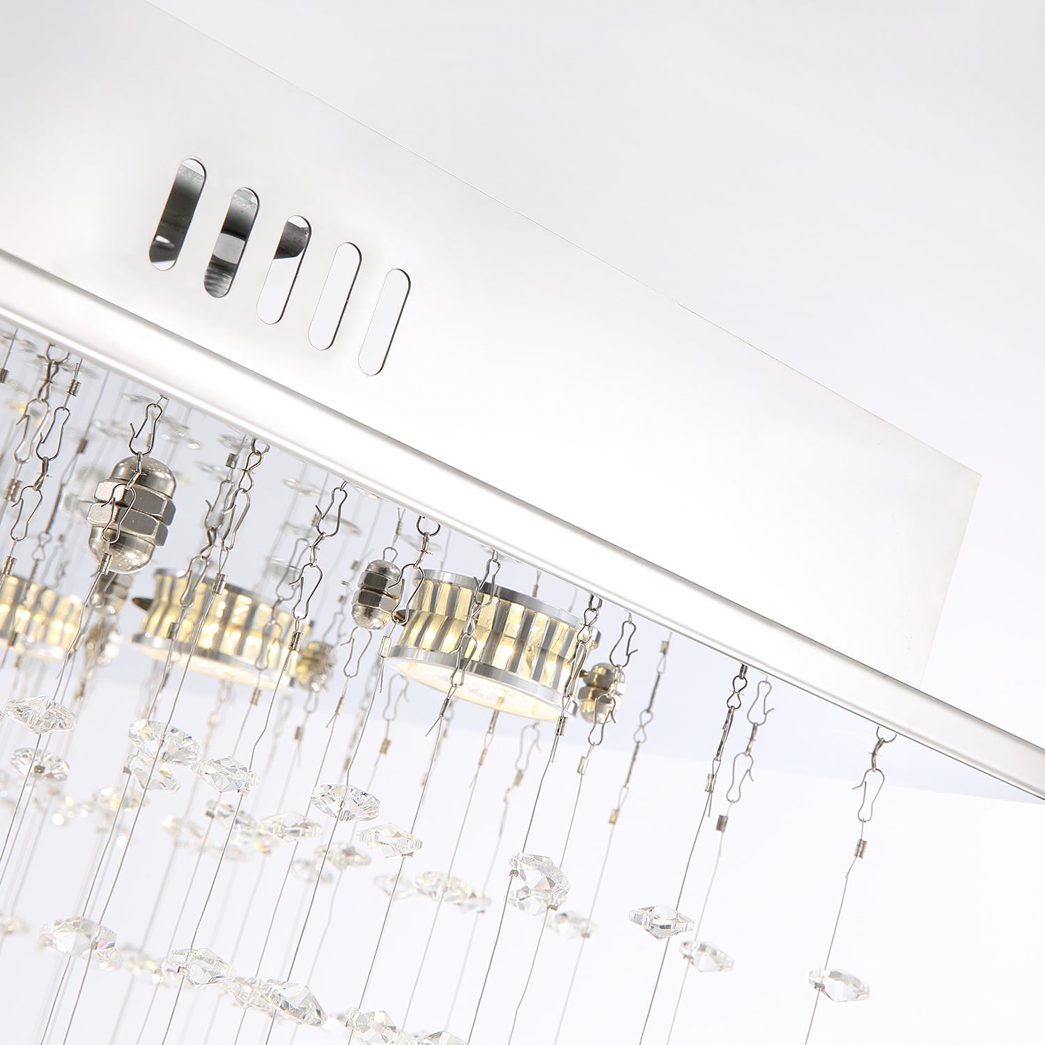 Tiered Glass Crystal Flush Mount Ceiling Light for Dining Room, Bedroom & Kitchen – Stainless Steel Frame, GU10 LED Compatible | Thomler
