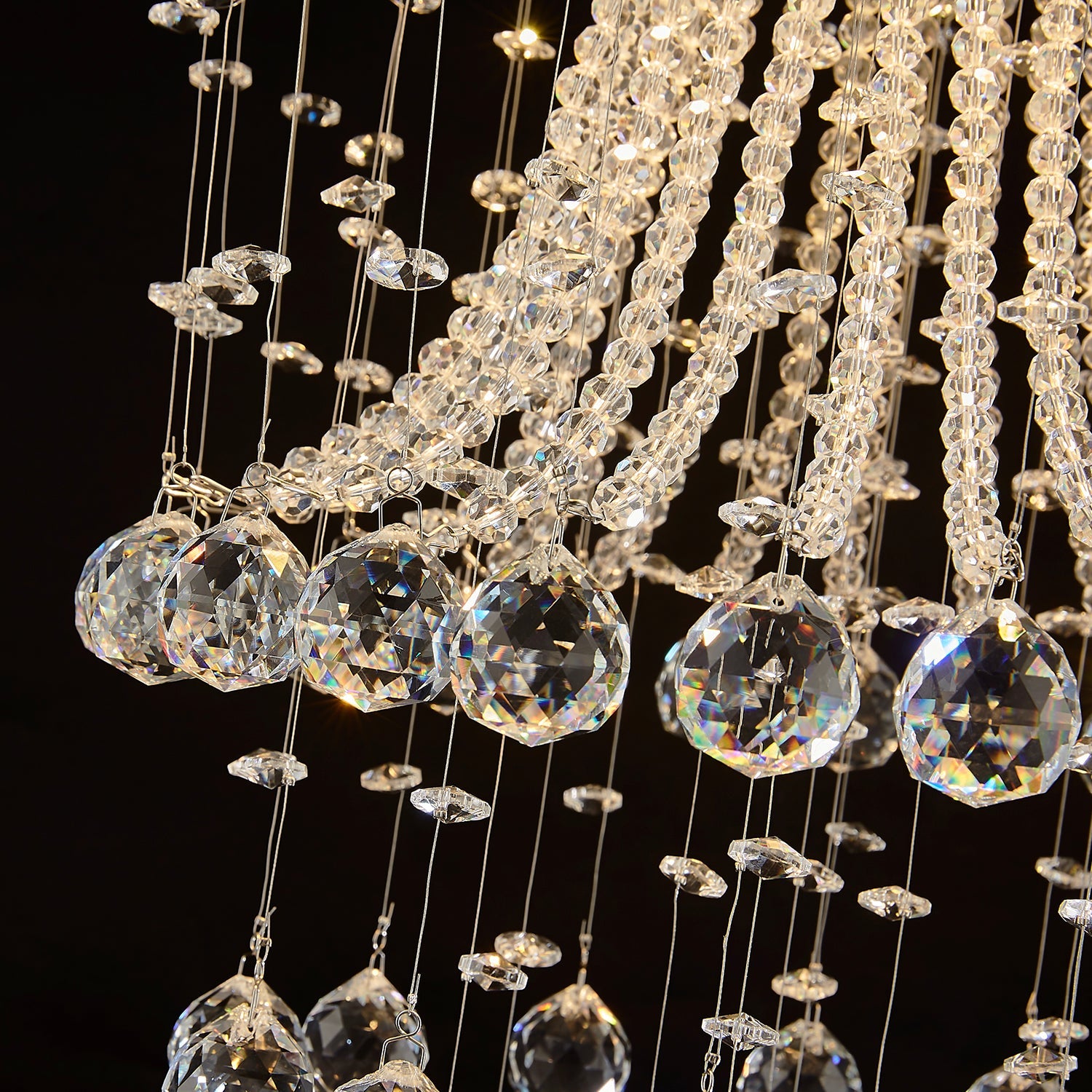 Chrome Ceiling Light with Cascading K9 Crystal Strands for Bedroom, Living Room & Hallway | 5-Light Flush Mount Fixture with GU10 Sockets | Thomler