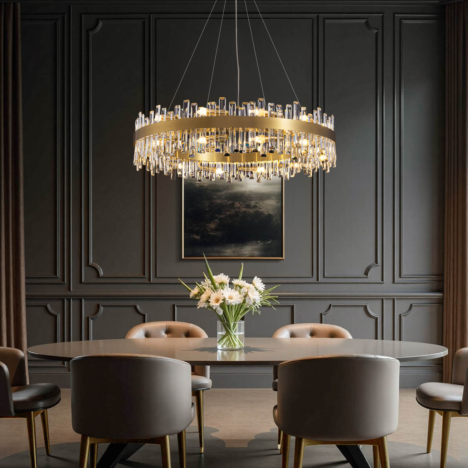 Chandelier Crystal 100.0 cm (39.4") Gold Dining Room Kitchen Island Luxury Ceiling Light Adjustable Hanging Lamp | Thomler