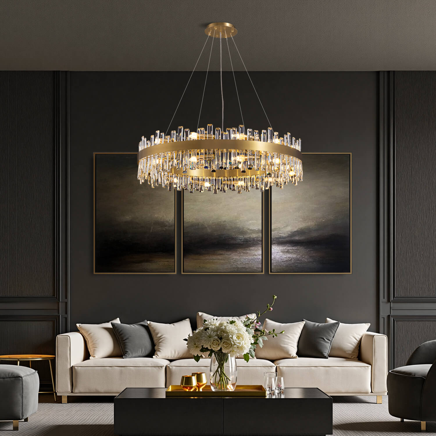 Crystal Round Chandelier Gold K9 19.7–39.4 in Dining Room Living Room Ceiling Light Luxury Pendant | Thomler