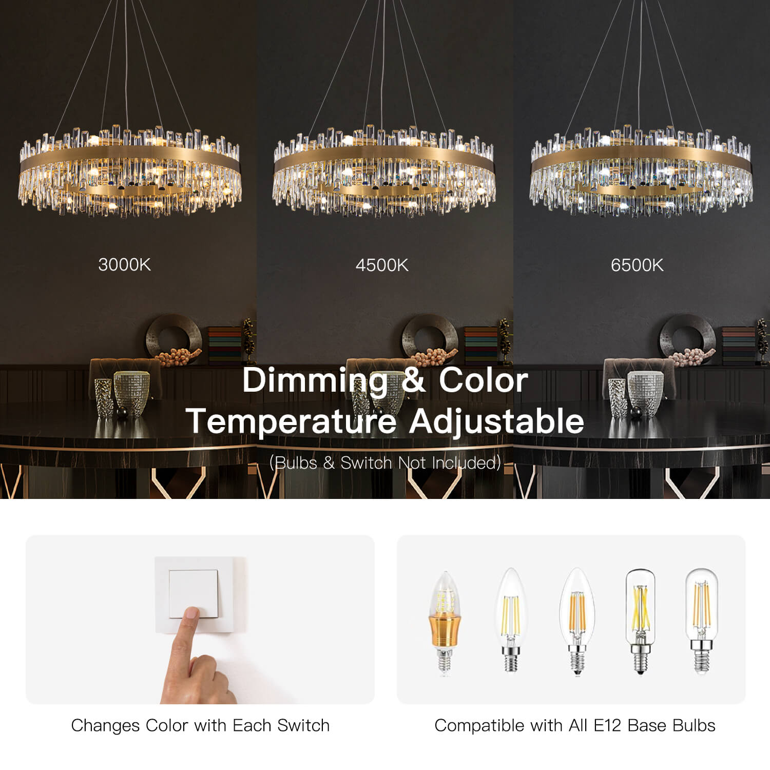 Crystal Round Chandelier Gold K9 19.7–39.4 in Dining Room Living Room Ceiling Light Luxury Pendant | Thomler