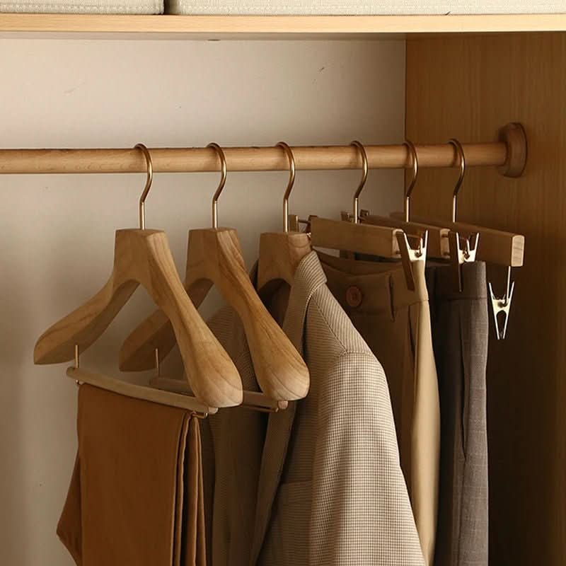 Wide Wood Coat Hangers with Shoulder Contour for Suits Jackets Dresses – Premium Closet Space Savers for Bedroom Wardrobe Organization | Thomler