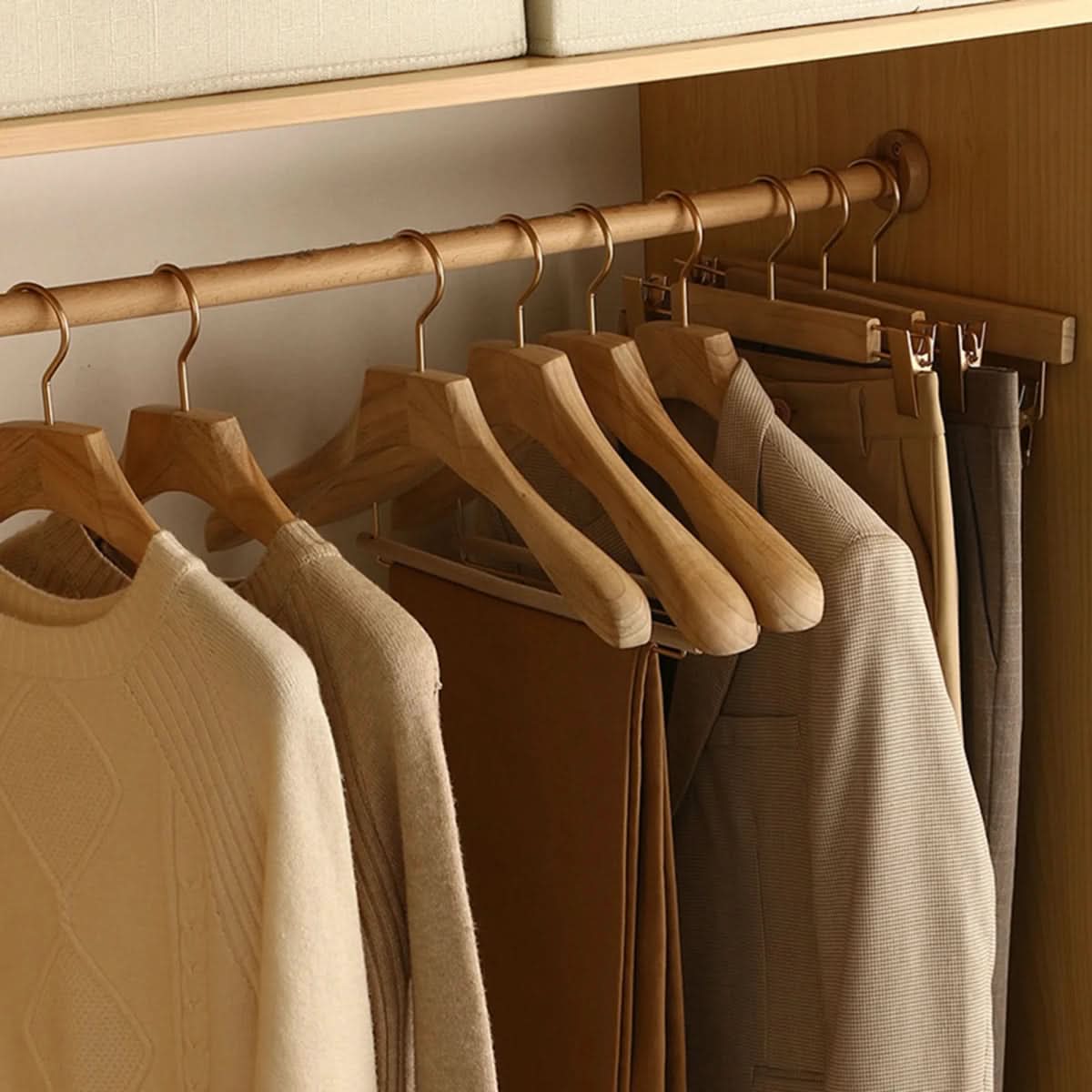 Wide Wood Coat Hangers with Shoulder Contour for Suits Jackets Dresses – Premium Closet Space Savers for Bedroom Wardrobe Organization | Thomler