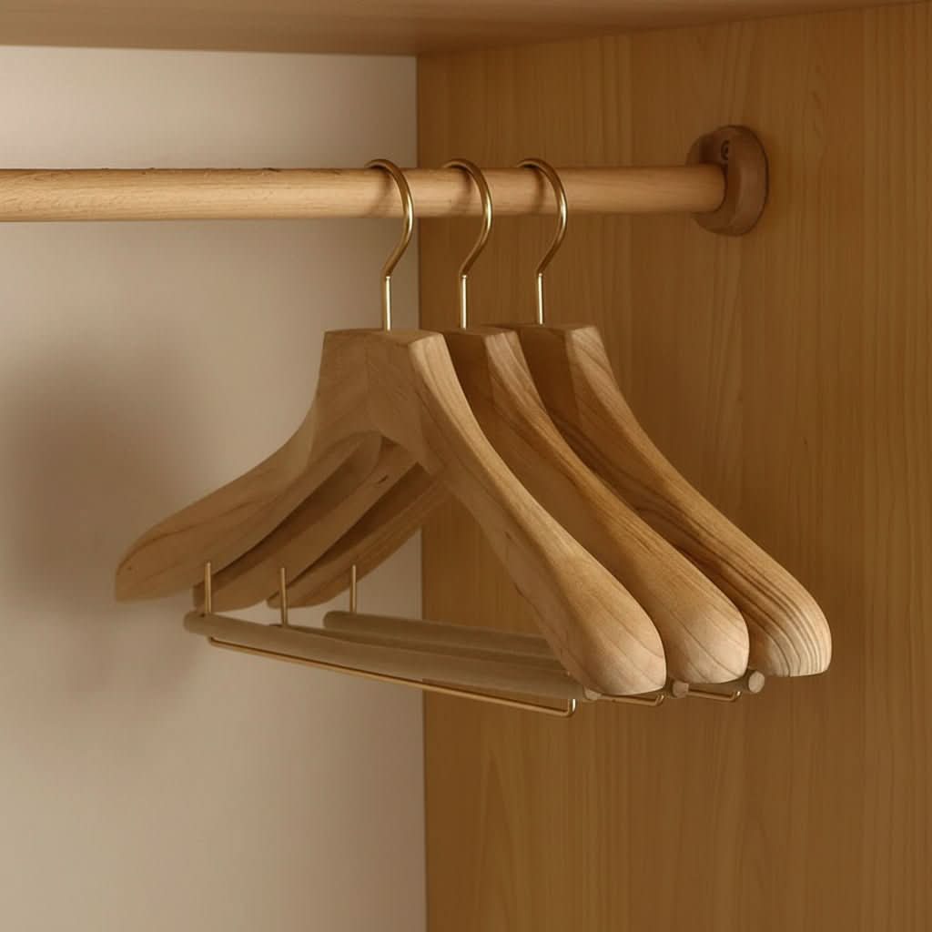 Wide Wood Coat Hangers with Shoulder Contour for Suits Jackets Dresses – Premium Closet Space Savers for Bedroom Wardrobe Organization | Thomler