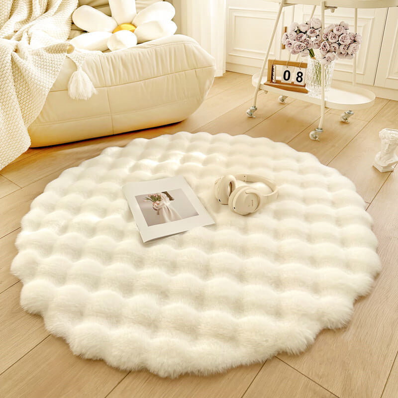 Plush Circular Synthetic Bunny Pile Floor Mat – Anti-Skid Backing, Machine Washable | Thomler