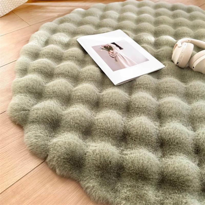 Plush Circular Synthetic Bunny Pile Floor Mat – Anti-Skid Backing, Machine Washable | Thomler