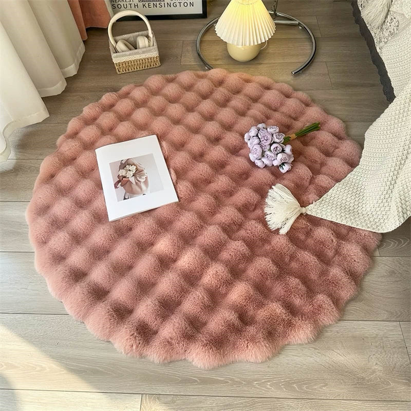 Plush Circular Synthetic Bunny Pile Floor Mat – Anti-Skid Backing, Machine Washable | Thomler