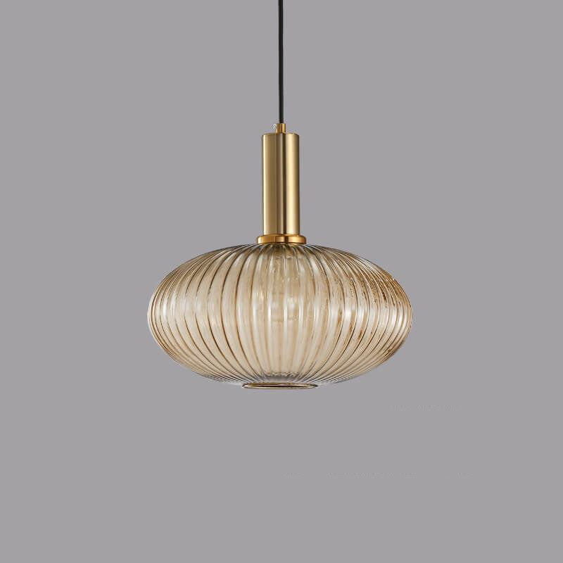 Ribbed Glass Cylinder Hanging Fixture Single-Bulb Suspension Lamp for Kitchen Island Dining Room Entryway | Thomler