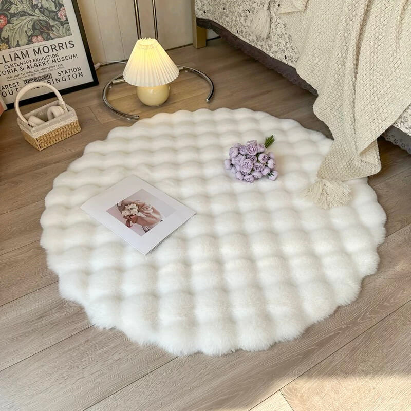 Plush Circular Synthetic Bunny Pile Floor Mat – Anti-Skid Backing, Machine Washable | Thomler