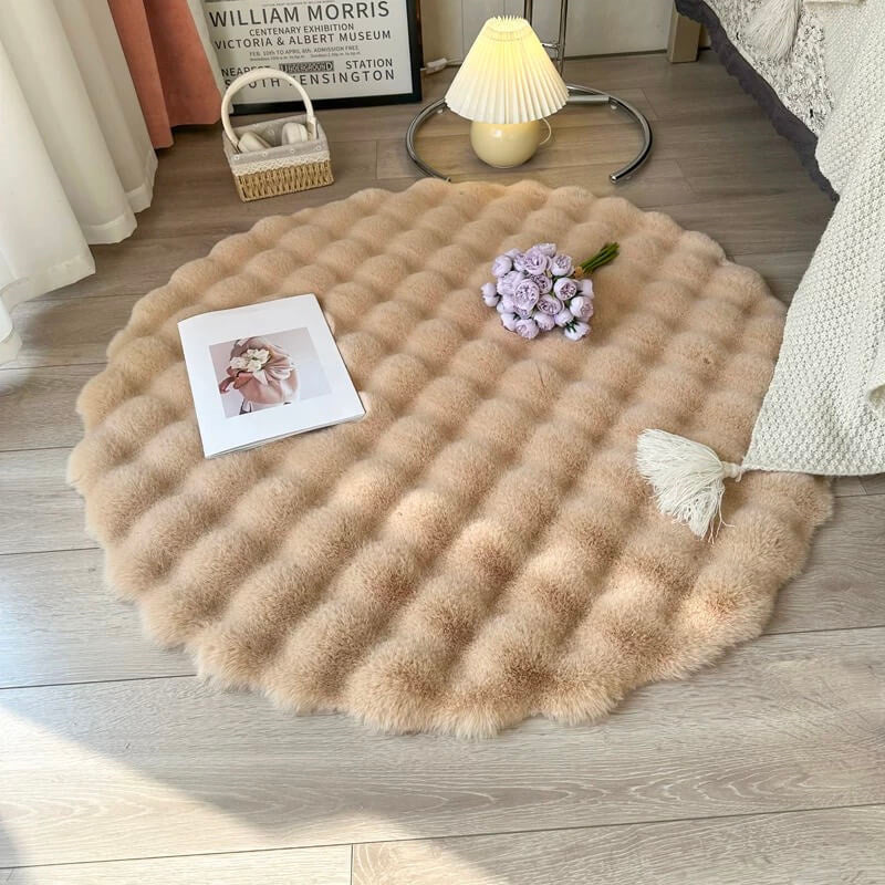 Plush Circular Synthetic Bunny Pile Floor Mat – Anti-Skid Backing, Machine Washable | Thomler