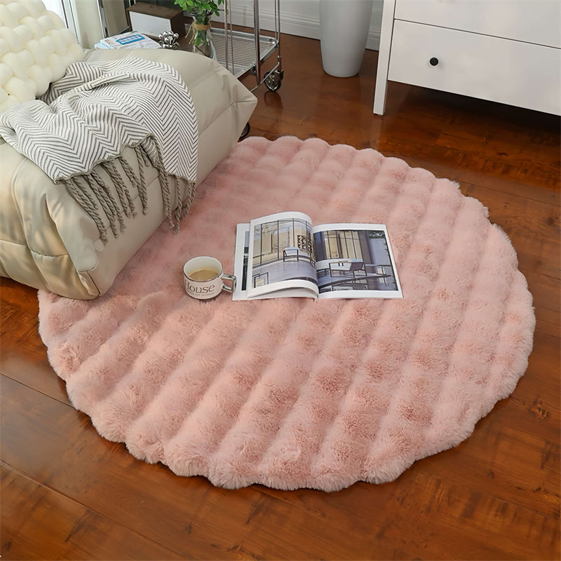 Plush Circular Synthetic Bunny Pile Floor Mat – Anti-Skid Backing, Machine Washable | Thomler