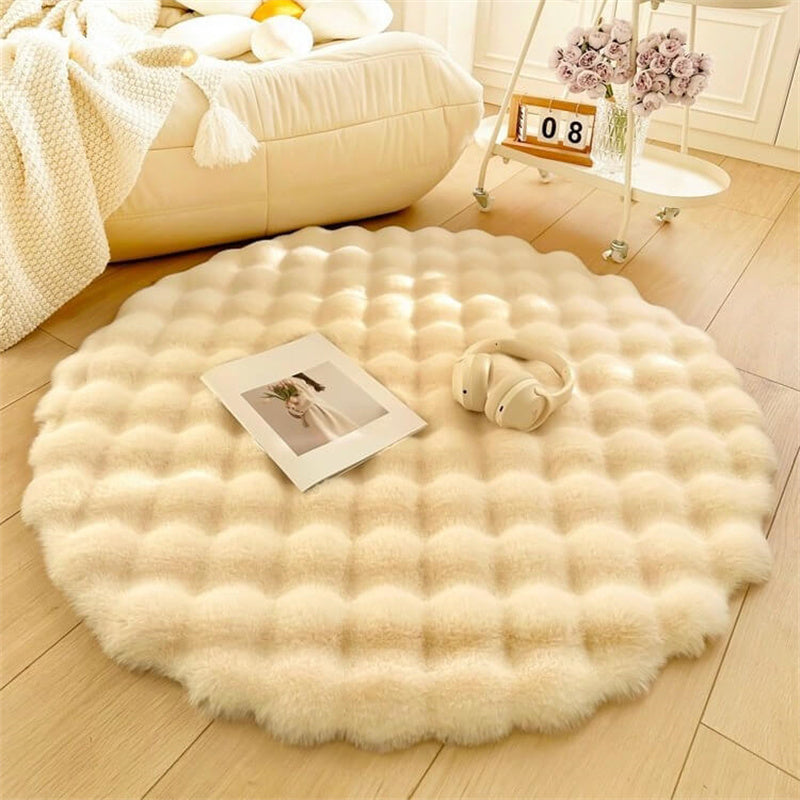 Plush Circular Synthetic Bunny Pile Floor Mat – Anti-Skid Backing, Machine Washable | Thomler