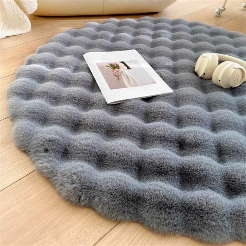 Plush Circular Synthetic Bunny Pile Floor Mat – Anti-Skid Backing, Machine Washable | Thomler