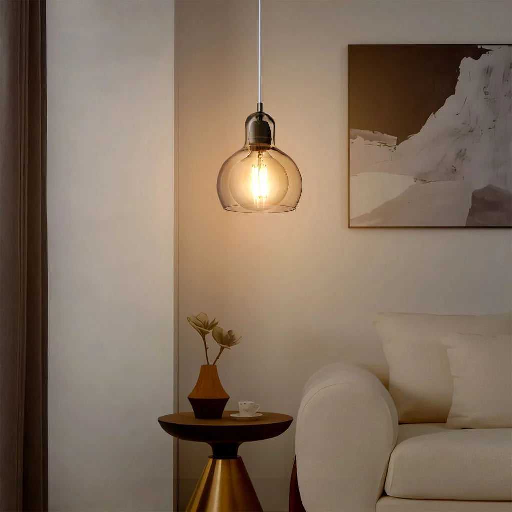 Pendant Light Glass 8 in Clear Warm Glow Living Room Bedroom Dining Room Hanging Lamp | Thomler