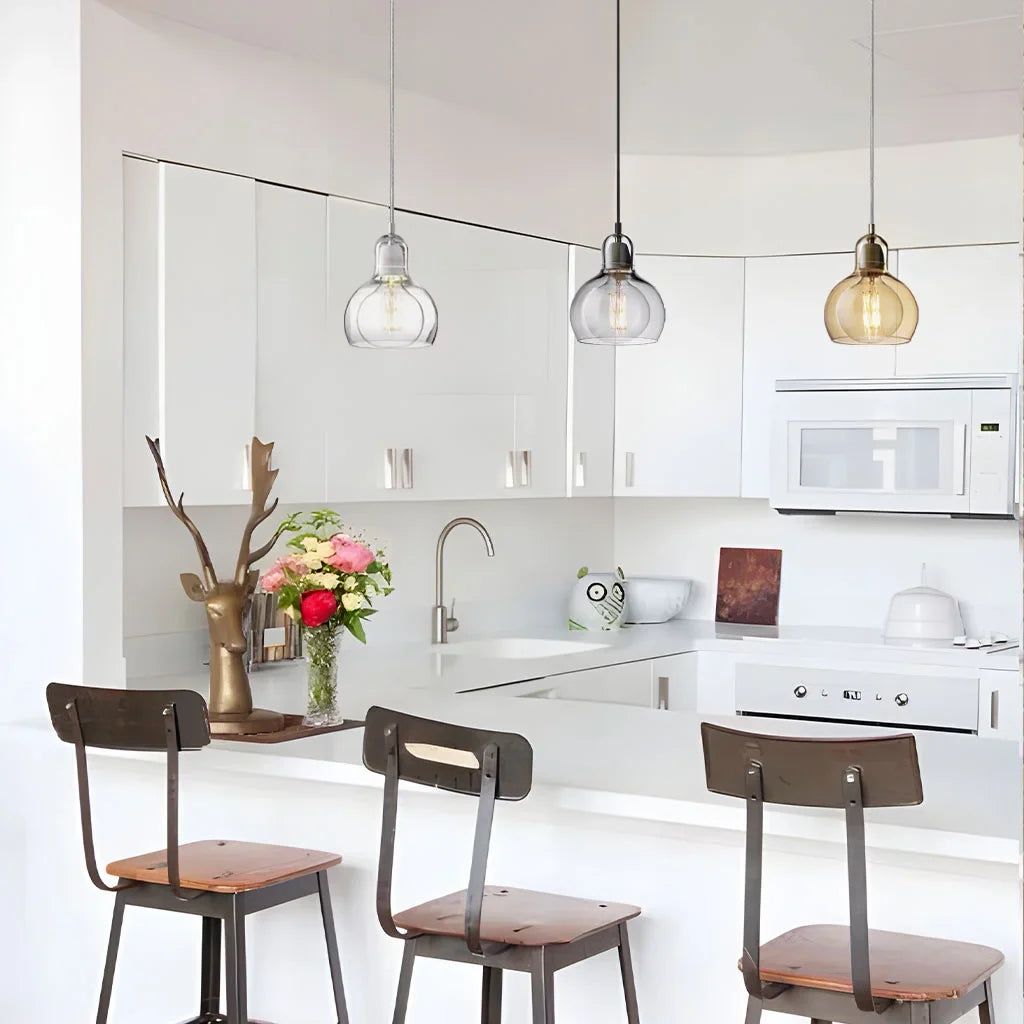 Pendant Light Glass 8 in Clear Warm Glow Living Room Bedroom Dining Room Hanging Lamp | Thomler