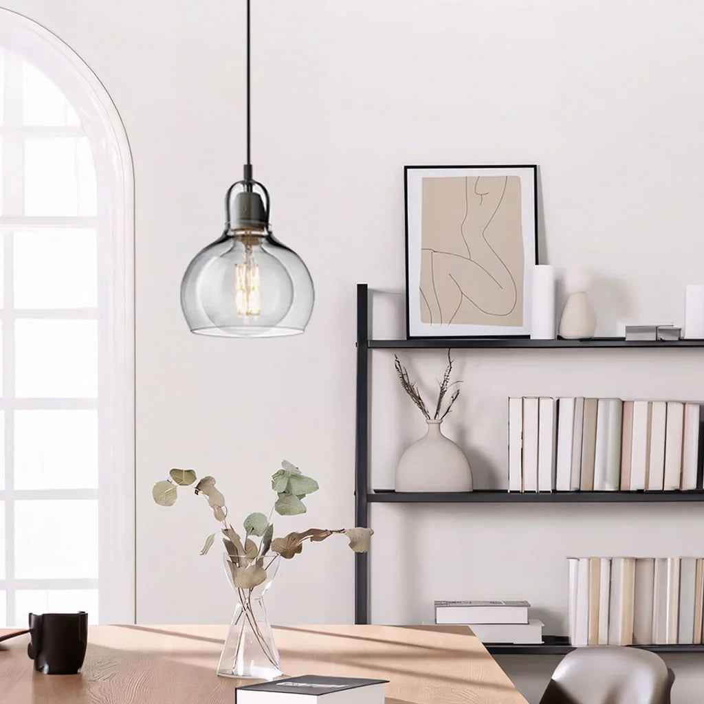 Pendant Light Glass 8 in Clear Warm Glow Living Room Bedroom Dining Room Hanging Lamp | Thomler