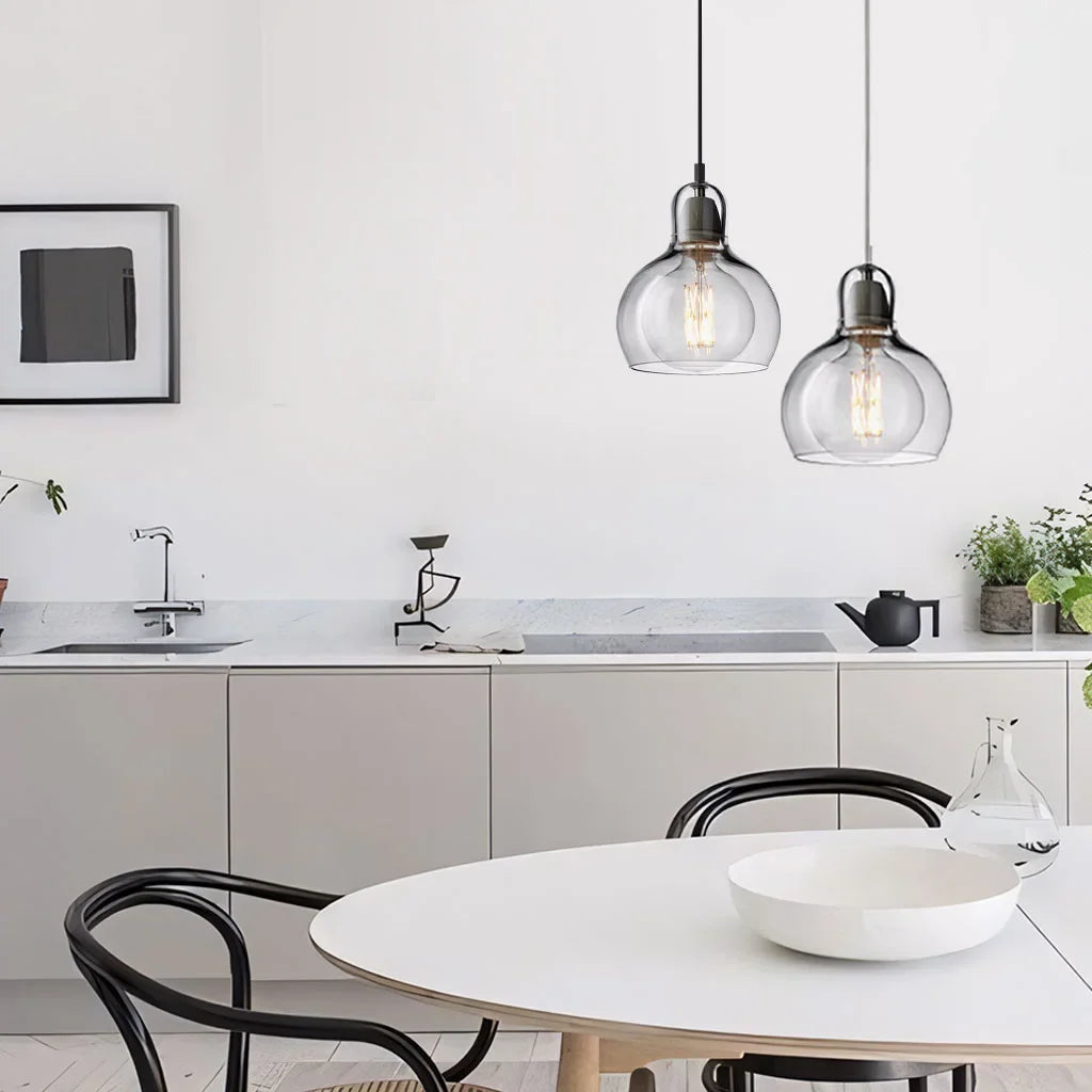 Pendant Light Glass 8 in Clear Warm Glow Living Room Bedroom Dining Room Hanging Lamp | Thomler