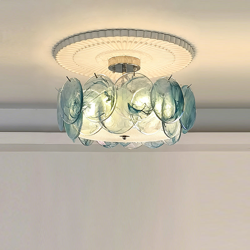 Circular Glass Flush Mount Ceiling Light – Contemporary Metal Frame with Translucent Dome – Available in 4 Colors | Thomler