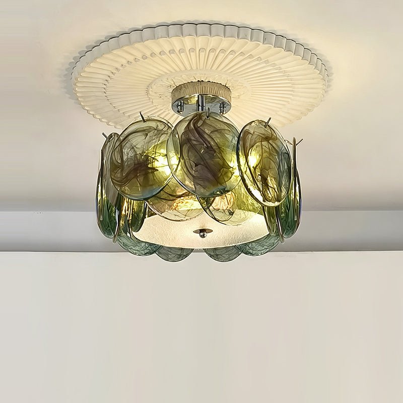 Circular Glass Flush Mount Ceiling Light – Contemporary Metal Frame with Translucent Dome – Available in 4 Colors | Thomler