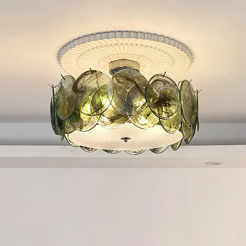 Circular Glass Flush Mount Ceiling Light – Contemporary Metal Frame with Translucent Dome – Available in 4 Colors | Thomler