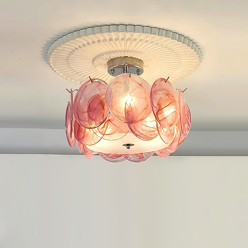Circular Glass Flush Mount Ceiling Light – Contemporary Metal Frame with Translucent Dome – Available in 4 Colors | Thomler