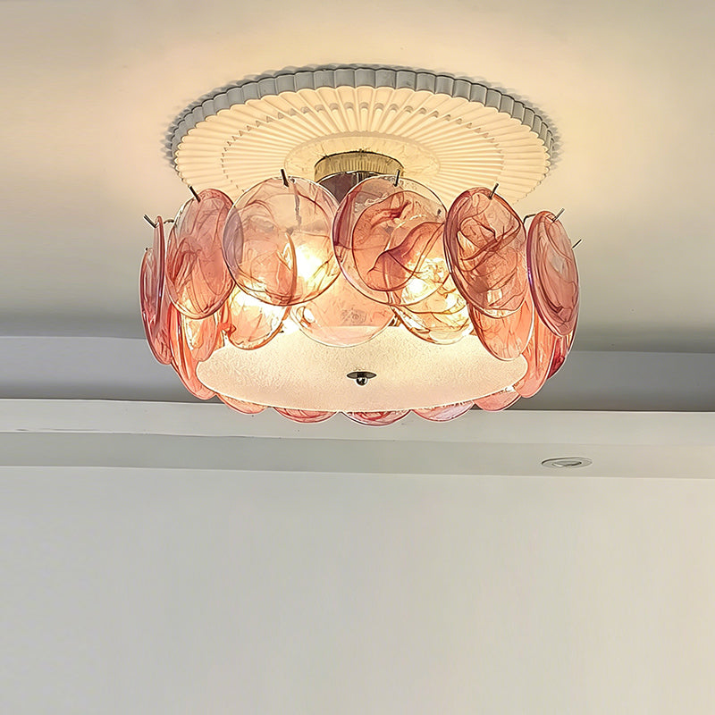 Circular Glass Flush Mount Ceiling Light – Contemporary Metal Frame with Translucent Dome – Available in 4 Colors | Thomler
