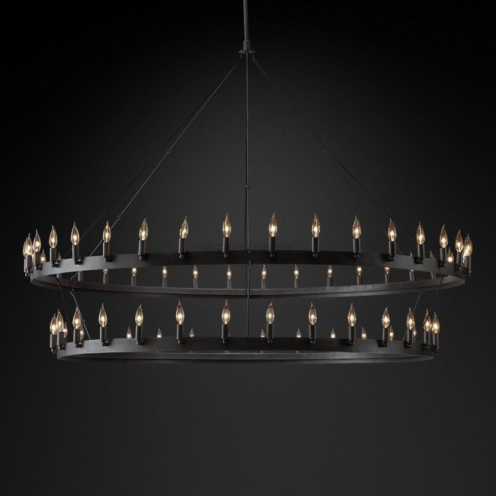 Two-Tier Statement Chandelier with Candelabra Bulbs for Dining Room & Foyer – Handcrafted Iron Rings, 30-66 LED Lights, Vintage Industrial | Thomler