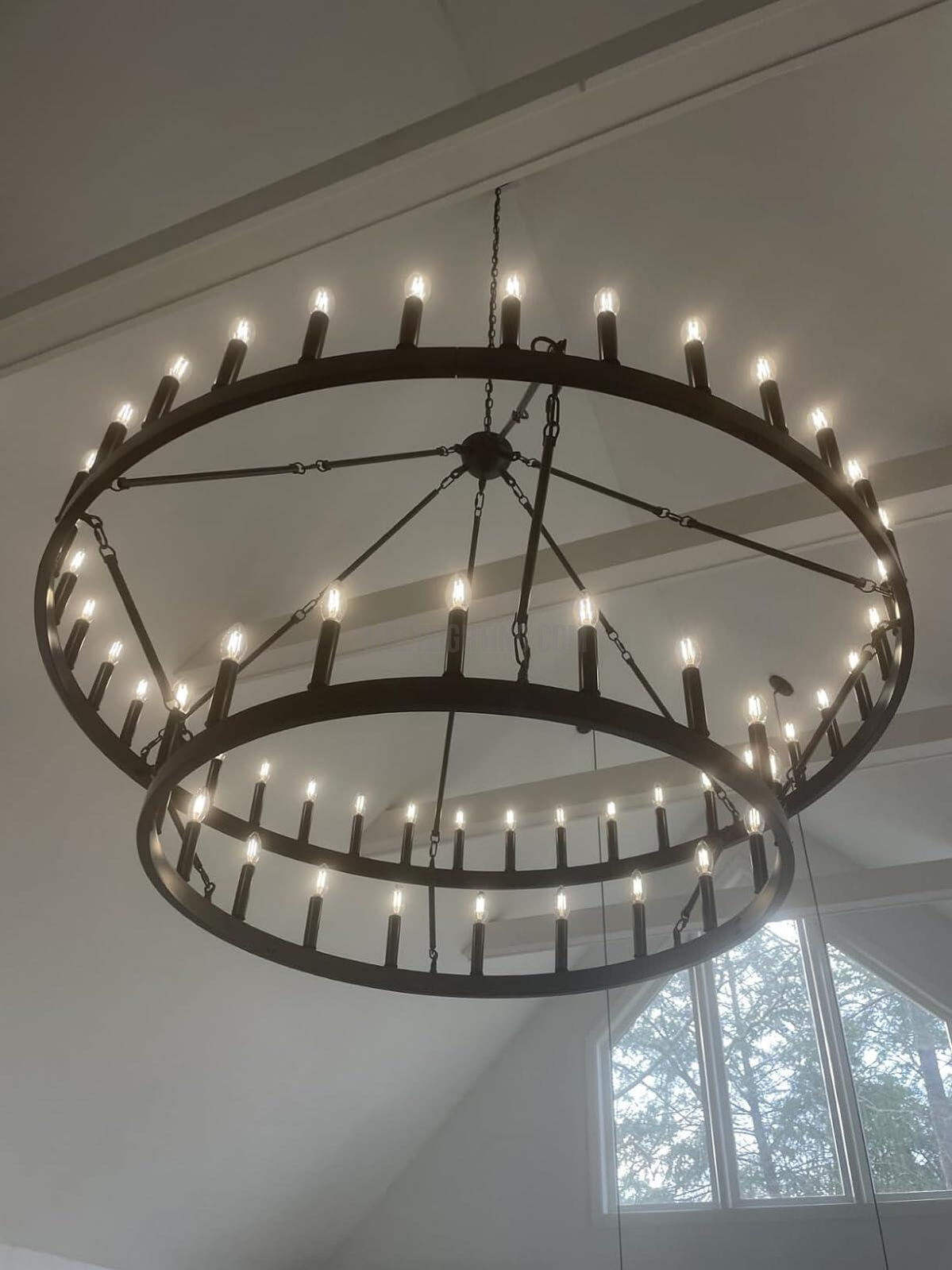 Two-Tier Statement Chandelier with Candelabra Bulbs for Dining Room & Foyer – Handcrafted Iron Rings, 30-66 LED Lights, Vintage Industrial | Thomler
