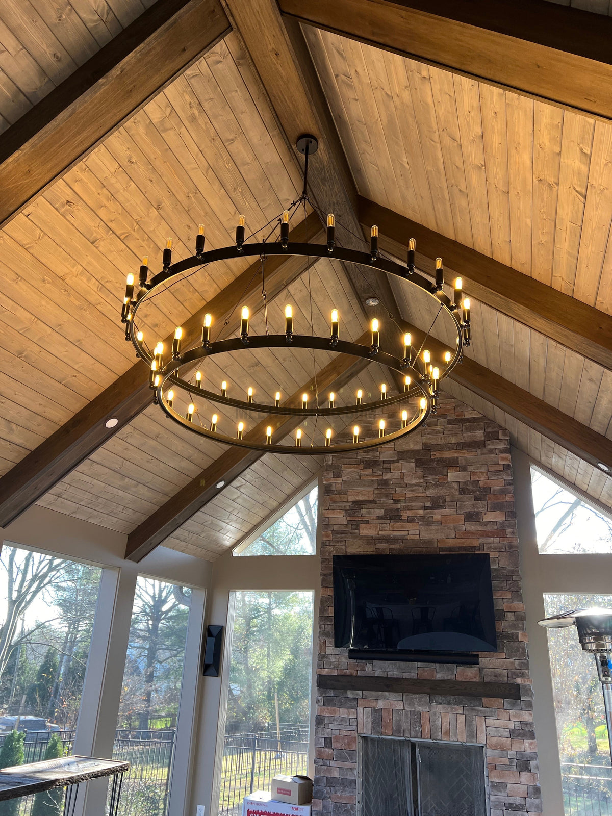 Two-Tier Statement Chandelier with Candelabra Bulbs for Dining Room & Foyer – Handcrafted Iron Rings, 30-66 LED Lights, Vintage Industrial | Thomler