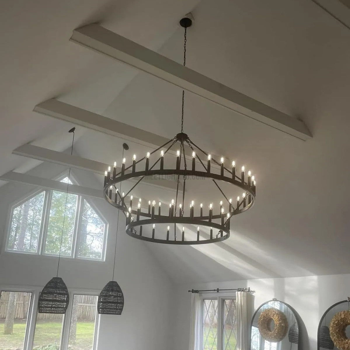 Two-Tier Statement Chandelier with Candelabra Bulbs for Dining Room & Foyer – Handcrafted Iron Rings, 30-66 LED Lights, Vintage Industrial | Thomler