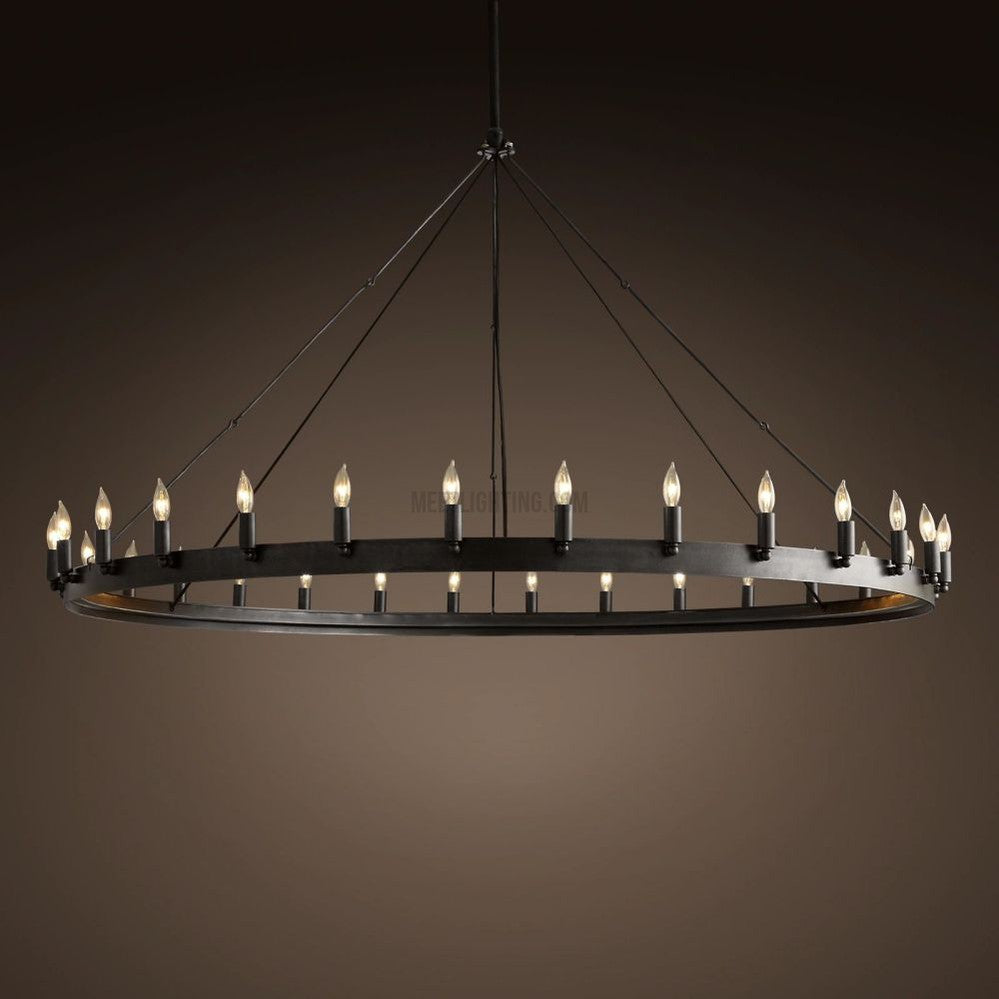 Circular Iron Ring Chandelier with Candelabra Bulbs – Statement Lighting for High Ceilings – 5 Diameter Options from 27" to 73" | Thomler