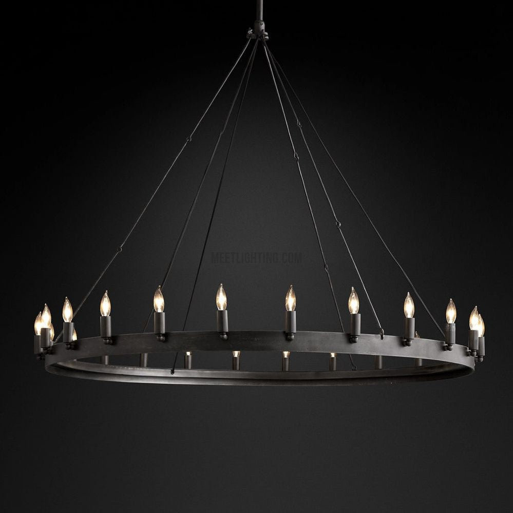 Circular Iron Ring Chandelier with Candelabra Bulbs – Statement Lighting for High Ceilings – 5 Diameter Options from 27" to 73" | Thomler
