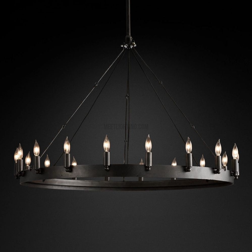 Circular Iron Ring Chandelier with Candelabra Bulbs – Statement Lighting for High Ceilings – 5 Diameter Options from 27" to 73" | Thomler