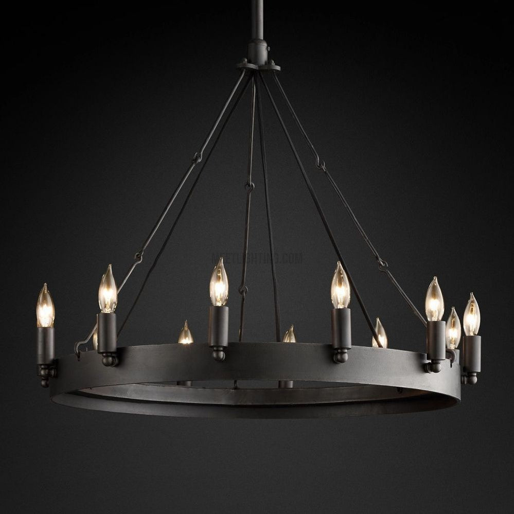 Circular Iron Ring Chandelier with Candelabra Bulbs – Statement Lighting for High Ceilings – 5 Diameter Options from 27" to 73" | Thomler