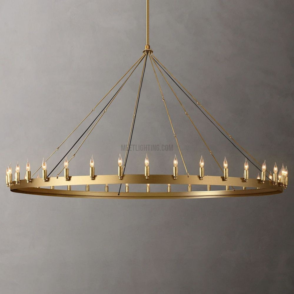 Circular Iron Ring Chandelier with Candelabra Bulbs – Statement Lighting for High Ceilings – 5 Diameter Options from 27" to 73" | Thomler