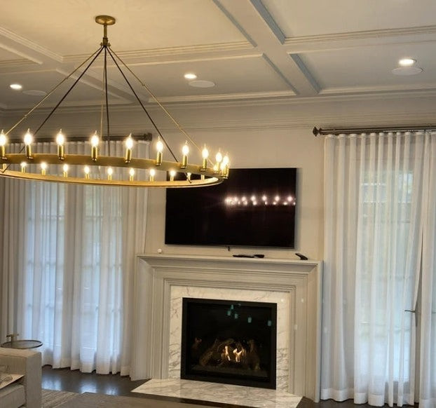 Circular Iron Ring Chandelier with Candelabra Bulbs – Statement Lighting for High Ceilings – 5 Diameter Options from 27" to 73" | Thomler