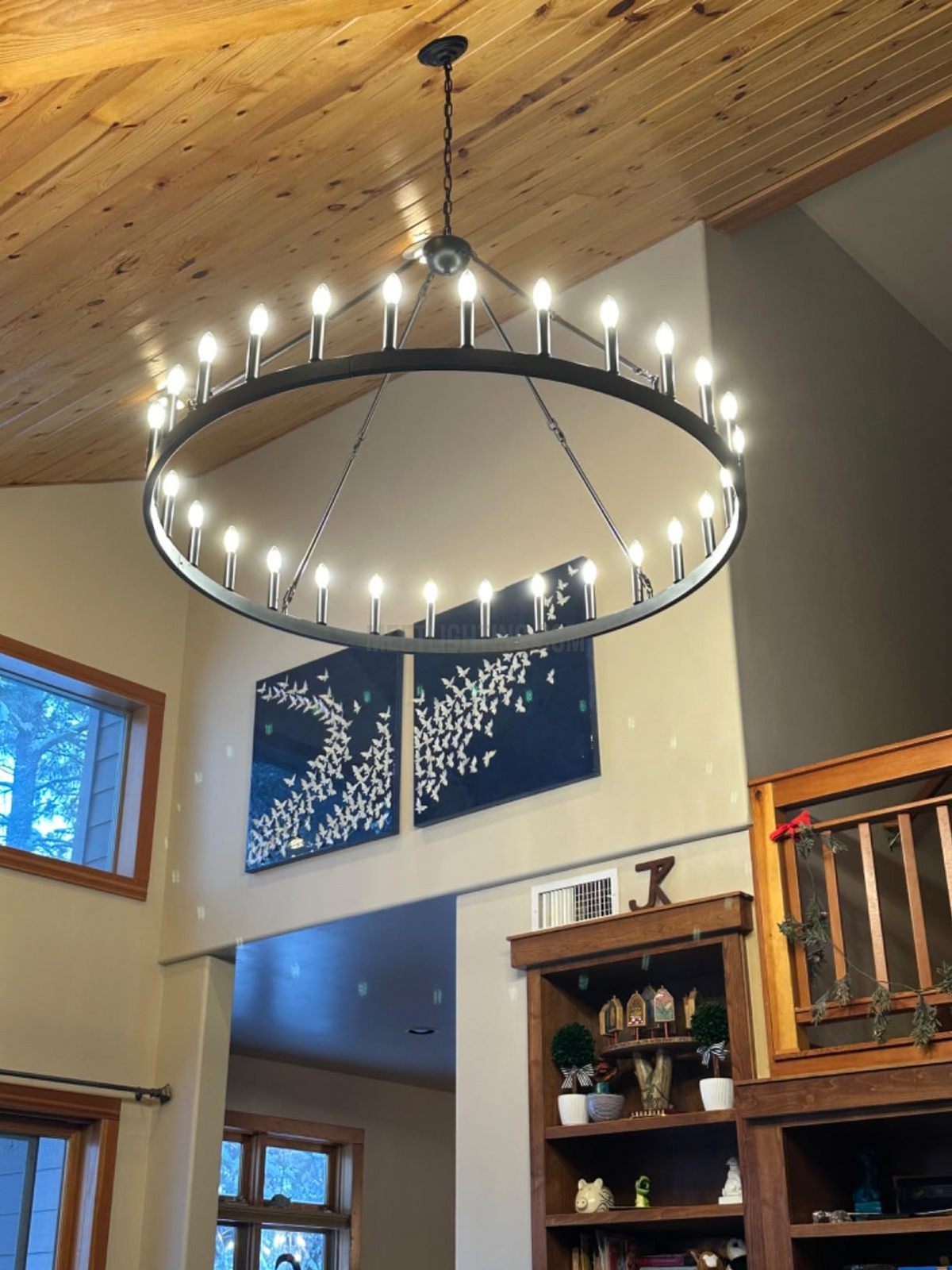 Circular Iron Ring Chandelier with Candelabra Bulbs – Statement Lighting for High Ceilings – 5 Diameter Options from 27" to 73" | Thomler