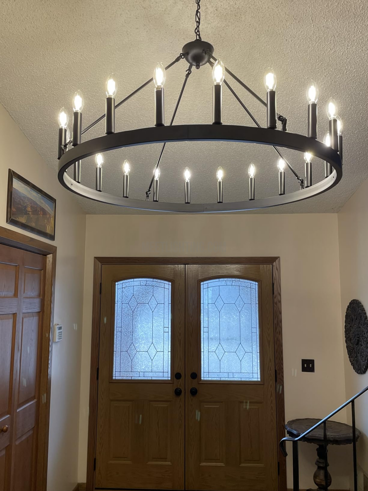 Circular Iron Ring Chandelier with Candelabra Bulbs – Statement Lighting for High Ceilings – 5 Diameter Options from 27" to 73" | Thomler