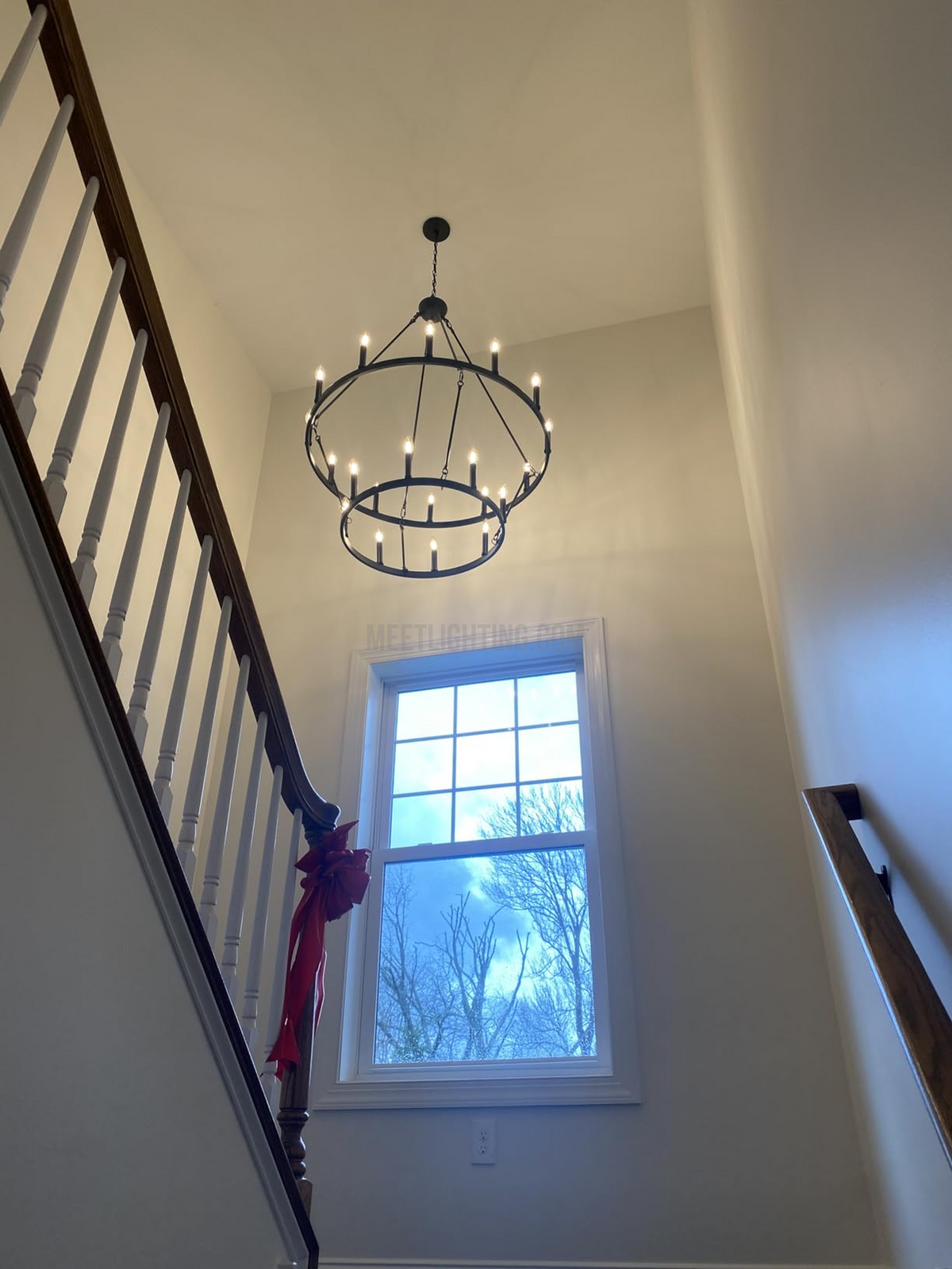 Circular Iron Ring Chandelier with Candelabra Bulbs – Statement Lighting for High Ceilings – 5 Diameter Options from 27" to 73" | Thomler
