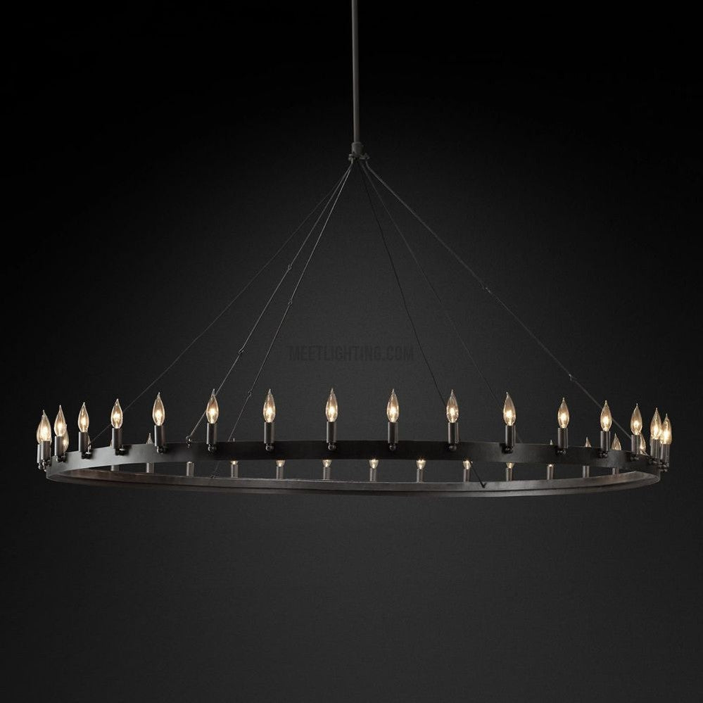 Circular Iron Ring Chandelier with Candelabra Bulbs – Statement Lighting for High Ceilings – 5 Diameter Options from 27" to 73" | Thomler