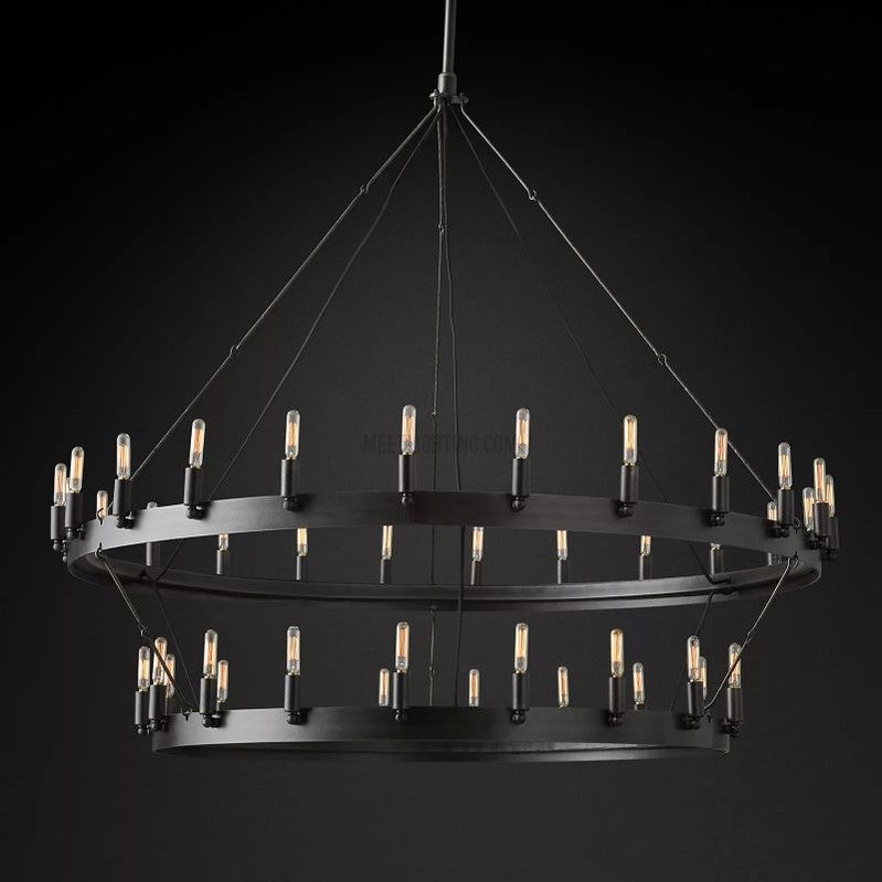 Two-Tier Industrial Chandelier with Filament Bulbs – Iron Angle Frame for Dining Room, Foyer & Living Space | Thomler