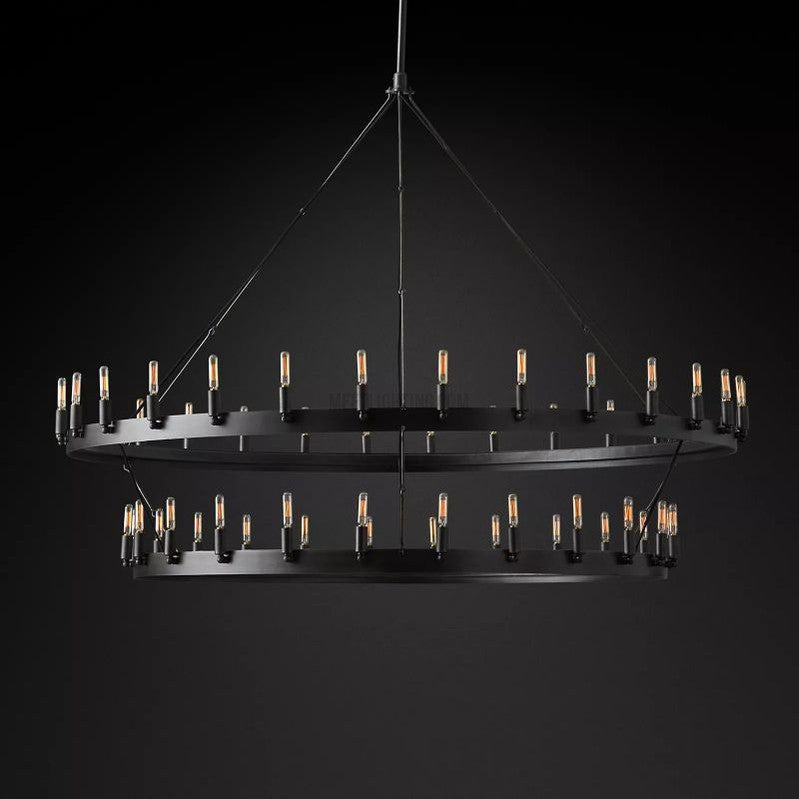 Two-Tier Industrial Chandelier with Filament Bulbs – Iron Angle Frame for Dining Room, Foyer & Living Space | Thomler