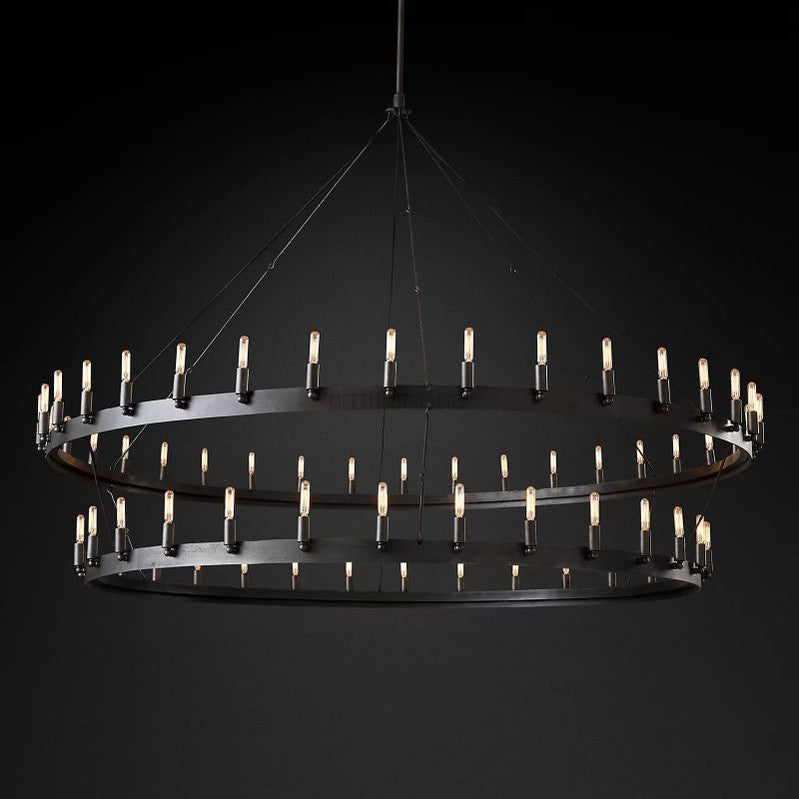 Two-Tier Industrial Chandelier with Filament Bulbs – Iron Angle Frame for Dining Room, Foyer & Living Space | Thomler