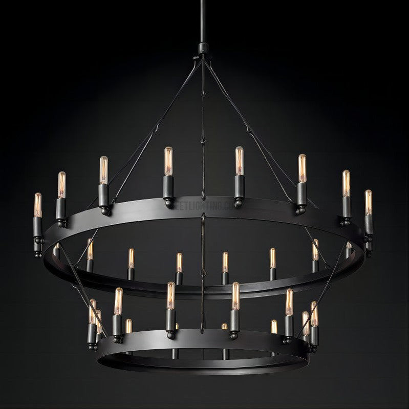 Two-Tier Industrial Chandelier with Filament Bulbs – Iron Angle Frame for Dining Room, Foyer & Living Space | Thomler