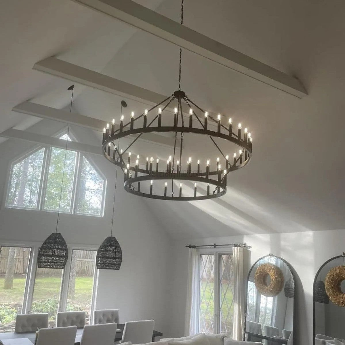 Two-Tier Industrial Chandelier with Filament Bulbs – Iron Angle Frame for Dining Room, Foyer & Living Space | Thomler