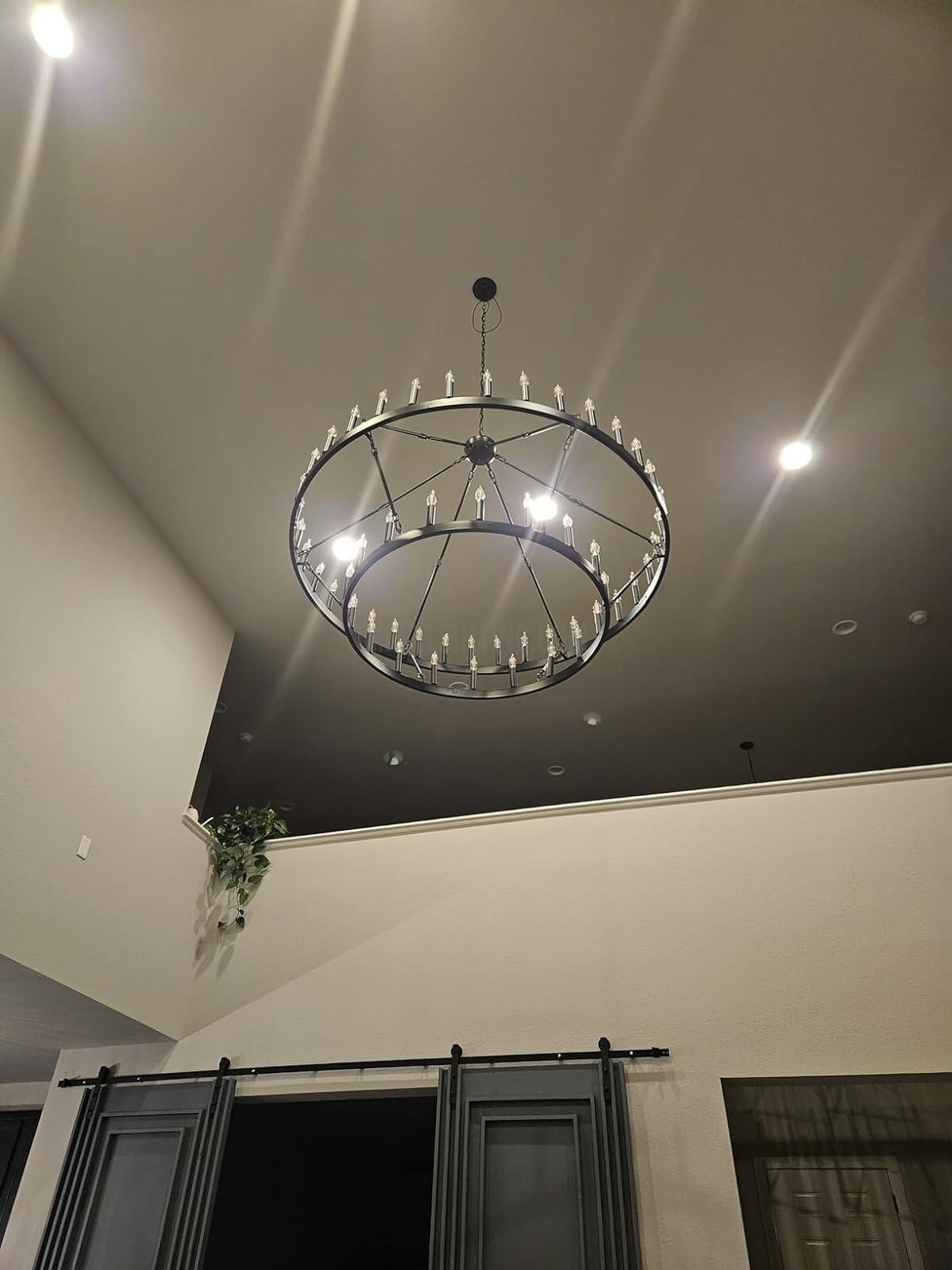 Two-Tier Industrial Chandelier with Filament Bulbs – Iron Angle Frame for Dining Room, Foyer & Living Space | Thomler